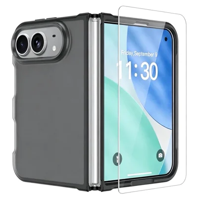 Etui do iPhone Fold z tworzywa TPU i akrylu z folią ochronną ze szkła aluminiowo-krzemionkowego na zewnętrzny ekran - Czarny