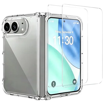 Etui na iPhone Fold TPU PC pokrywa telefonu z 2 szt. wysokiej przezroczystości szkło krzemowo-aluminiowe folia ekranowa - Przezroczysta