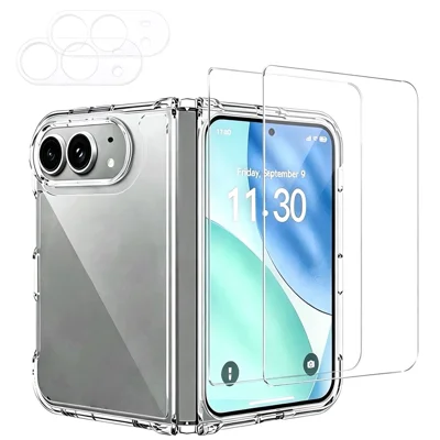 Etui na iPhone Fold TPU PC Obudowa telefonu + 2 szt. folia ekranowa z wysokiego szkła aluminiowo-krzemowego + 2 szt. folia na obiektyw - Przezroczysta