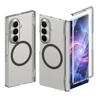 For Samsung Galaxy Z Fold8 Ultra Magnetic Case Clear PC + TPU Hinge Protection Phone Cover with HD Tempered Glass Film - Transparent Black