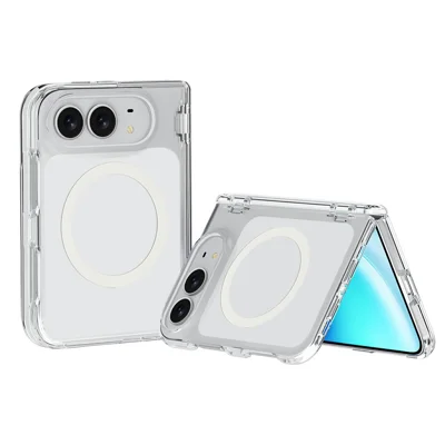 For iPhone Duo Magnetic Case Clear PC + TPU Hinged Shockproof Phone Cover - Transparent White