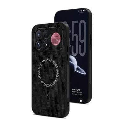 Coque pour Xiaomi Poco F9 Ultra 5G / Redmi K100 Pro Max 5G, texture triangulaire en cuir PU, antichoc, ultra fine - Noir