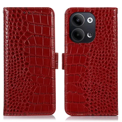 Case de Téléphone à L'épreuve Des Chocs Pour Oppo Reno9 Pro 5G / Reno9 5G RFID Blocking Stand Portefeuille Texture Crocodile Veilleuse Couverture de Téléphone Portable en Cuir Vache - Rouge