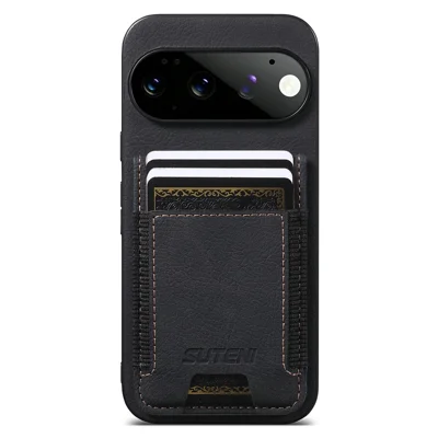 SUTENI H03 for Google Pixel 11 Pro XL Case Card Holder Kickstand Litchi Texture Leather + TPU Phone Cover - Black