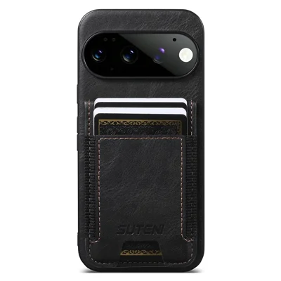 SUTENI H03 for Google Pixel 11 Pro Case Card Holder Waxy Texture Leather + TPU Phone Cover - Black