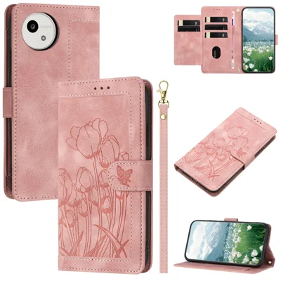 For Sharp Aquos Wish6 Case Tulip Leather Phone Cover with 5 Card Slots Wallet - Pink