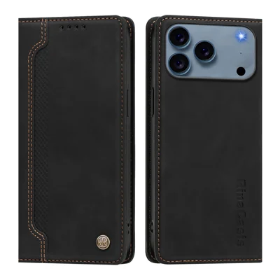  For iPhone 17 Pro / iPhone 18 Pro Case Magnetic Closure Wallet Stand TPU PU Leather Phone Cover - Black
