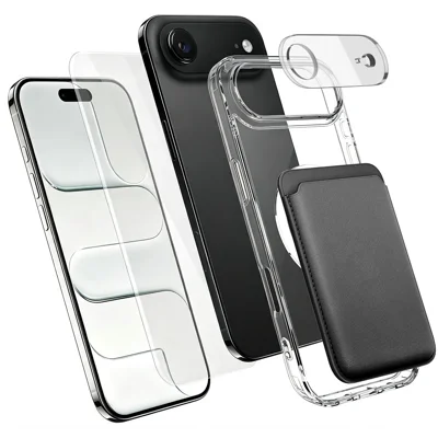  Voor iPhone Air Magnetische Hoes TPU + PC Telefoonhoes met Hoogwaardig Aluminium-silicium Glas Schermbeschermer + Lensbeschermer + Kaarthouder - Transparant