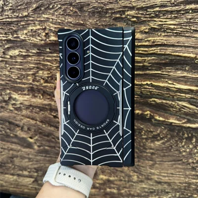 Чехол для Samsung Galaxy Z Fold8 Ultra с магнитом, поворотной подставжкой, узором паутины, металлический, складной - черный