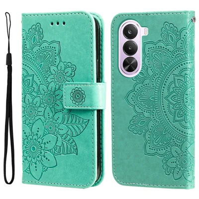  For OnePlus Nord CE6 Lite 5G / Realme P4x 5G Case Floral Pattern PU Leather Wallet Stand Phone Cover - Green