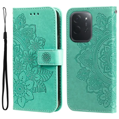  For Xiaomi Poco C95 Pro Case Floral Pattern PU Leather Wallet Stand Phone Cover - Green