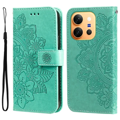  For vivo X300 E 5G Case Floral Pattern PU Leather Wallet Stand Phone Cover - Green