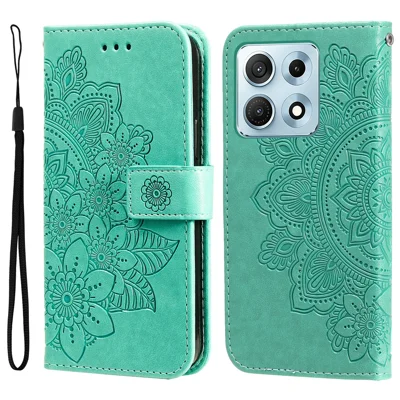 Für Motorola Edge 70 Max 5G Hülle Blumenmuster PU-Leder Brieftasche Ständer Handyhülle - Grün