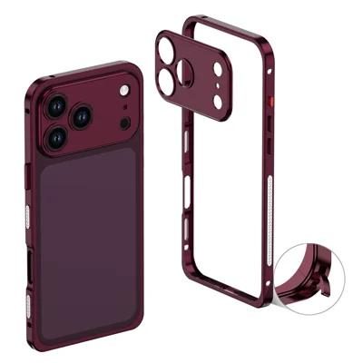 For iPhone 18 Pro Max Bumper Cases Metal Frame Heat Dissipation Cover with Lens Protector - Mørkerød