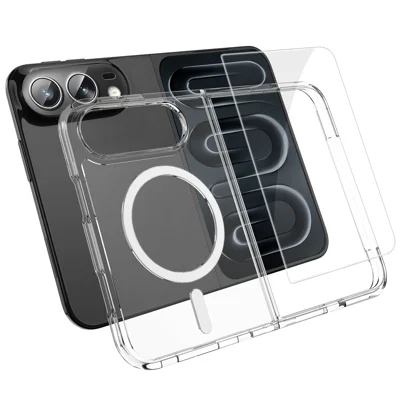 Etui magnetyczne do iPhone Fold, przezroczysta obudowa TPU+PC z hartowanym szkłem wysokokrzemowo-aluminiowym - przezroczyste