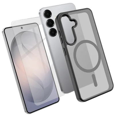  For Samsung Galaxy S24+ Magnetisk Case TPU + PC Telefonbeskyttelse med Høj Aluminium-silicium Glas Skærmprotector - Sort