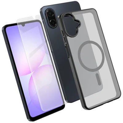  Für Samsung Galaxy A08 4G / Galaxy A07 4G / Galaxy A07 5G / Galaxy A08 5G Magnetische Hülle TPU + PC Handy-Schutz mit hochwertigem Aluminium-Silizium-Glas Displayschutz - Schwarz