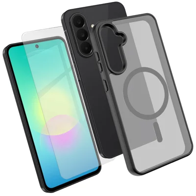 For Samsung Galaxy A27 5G Magnetic Case TPU + PC Phone Cover with High Aluminium-Silicon Glass Screen Protector - Black