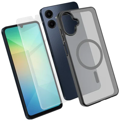 Capa Magnética para Samsung Galaxy A06 4G / Galaxy A06 5G, Capa de Telemóvel TPU + PC com Protetor de Ecrã de Vidro de Alta Resistência de Alumínio-Silício - Preto