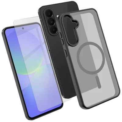  For Samsung Galaxy A36 5G Magnetic Case TPU + PC Phone Cover with High Aluminium-Silicon Glass Screen Protector - Black