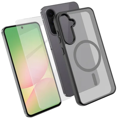  For Samsung Galaxy A56 5G Magnetic Case TPU + PC Phone Cover with High Aluminium-Silicon Glass Screen Protector - Black