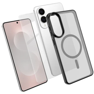 Für Samsung Galaxy S25 Edge Magnetische Hülle TPU + PC Handytasche mit hochwertigem Aluminium-Silizium-Glas Displayschutz - Schwarz