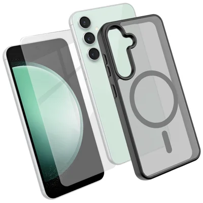  For Samsung Galaxy S23 FE Magnetic Case TPU + PC Phone Cover with High Aluminium-Silicon Glass Screen Protector - Black