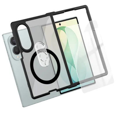  Funda magnética para Samsung Galaxy Z Fold8, carcasa de teléfono TPU + PC con protector de pantalla de vidrio de aluminio-silicio alto + protector de lente de cámara PC - Negro