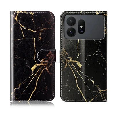  For Samsung Galaxy S27 Ultra Stand Case Marble Painted Folio Flip Leather Wallet Phone Cover - Black Gold Marble