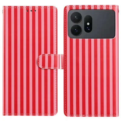  For Samsung Galaxy S27 Ultra Wallet Case Vintage Stripes Leather Stand Flip Phone Cover with Wrist Strap - Red
