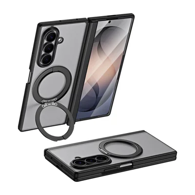 Чехол для Samsung Galaxy Z Fold8 Ultra с поворотной подставкой, защитой шарнира, поликарбонатный чехол с закаленным стеклом - Черный