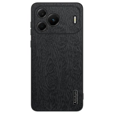 Für Huawei nova 16 SE 5G Hülle Holzoptik PU-Leder beschichtete PC-TPU-Handyhülle - Schwarz
