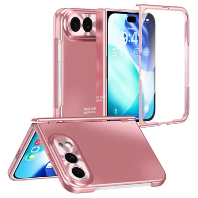 Telefoonhoes voor iPhone Fold met Electroplating PC-materiaal en Magnetische Ring inclusief Gehard Glas - Roze Goud