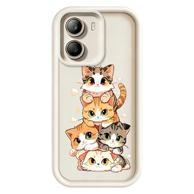 TPU-hoesje voor Xiaomi Poco X7 Pro 5G met Cat Stack Design Patroon, Rubberachtige Antislip Telefoonhoes - Wit