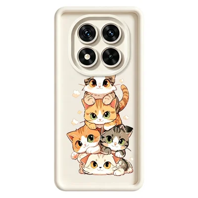 For Xiaomi Redmi Note 15 Pro+ 5G (Global)  /  Poco M8 Pro 5G TPU Case Cat Stack Design Pattern Rubberized Anti-Slip Phone Back Cover - White