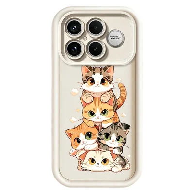 Funda de TPU para Xiaomi Poco F8 Ultra con diseño de pila de gatos, patrón de gato, cubierta trasera antideslizante de goma - Blanco