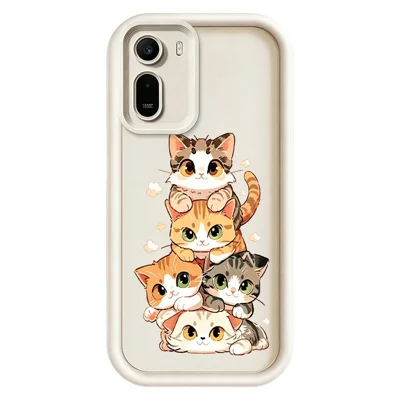 Funda TPU para Xiaomi Redmi A7 Pro 5G / A7 Pro 4G (171,56 mm) / Poco C85x 5G, diseño de patrón de gato apilado, textura gomada, antideslizante, cubierta trasera para teléfono - Blanco