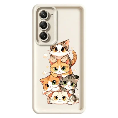 Capa TPU para Xiaomi Redmi 15 5G (Global) (169 mm) com Design de Pilha de Gatos, Superfície Aveludada Anti-derrapante para Traseira do Telefone - Branco