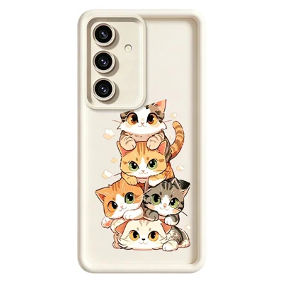 Funda de TPU para Samsung Galaxy S26, diseño de patrón de pila de gatos, cubierta trasera de goma antideslizante para teléfono - Blanco