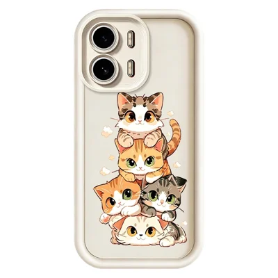 For Oppo A6x 5G  /  A6x 4G TPU Case Cat Stack Design Pattern Rubberized Anti-Slip Phone Back Cover - White