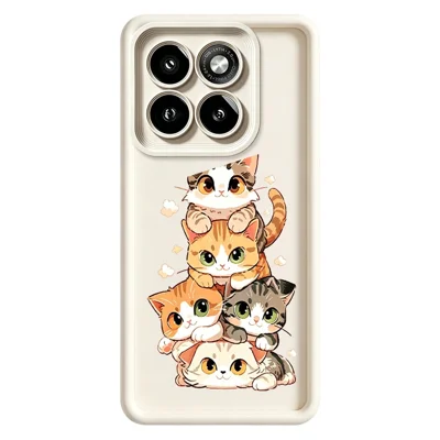 For Motorola Moto G56 5G TPU Case Cat Stack Design Pattern Rubberized Anti-Slip Phone Back Cover - White