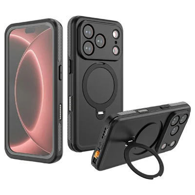 REDPEPPER For iPhone 18 Pro / 17 Pro IP68 Waterproof Case Compatible with MagSafe Kickstand Phone Back Cover - Black