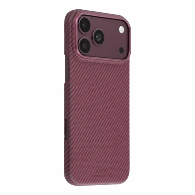 X-LEVEL for iPhone 18 Pro Max / 17 Pro Max Case Carbon Fiber Texture Hard PC Phone Cover Anti Shock - Cherry Red