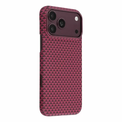 X-LEVEL til iPhone 18 Pro / 17 Pro Case kompatibel med MagSafe Trekantstruktur af kulfiber Telefonbeskyttelse - Kirsebær rød