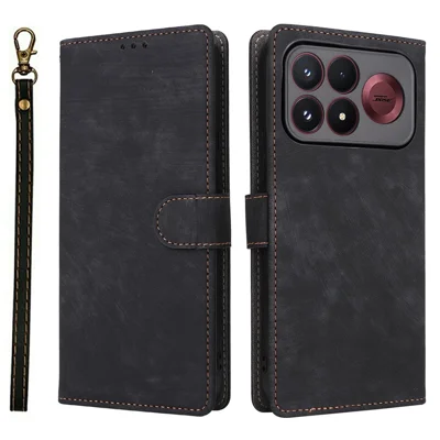 For Xiaomi Poco F9 Pro 5G / Redmi K100 Pro 5G (China) Wallet Case RFID Blocking PU Leather Phone Cover Stand with Strap - Black