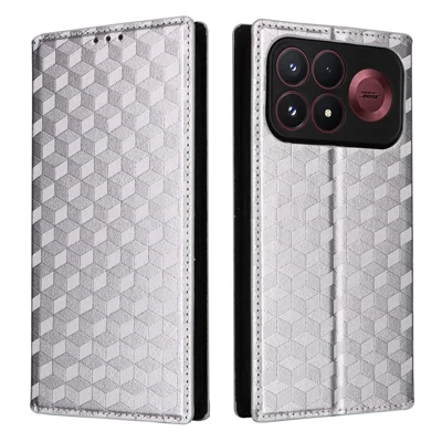 For Xiaomi Poco F9 Pro 5G / Redmi K100 Pro 5G (China) Case Wallet Rhombus Imprinted PU Leather Phone Cover - Silver