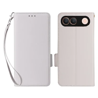 For vivo V80 Lite 5G (IN / PK)  /  S2 5G Case Litchi Texture Wallet Leather Phone Cover with Wrist Strap - White