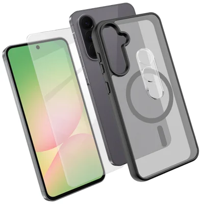 For Samsung Galaxy A56 5G Magnetic Case TPU + PC Phone Cover with High Aluminium-Silicon Glass Screen Protector + PC Camera Lens Protector - Black
