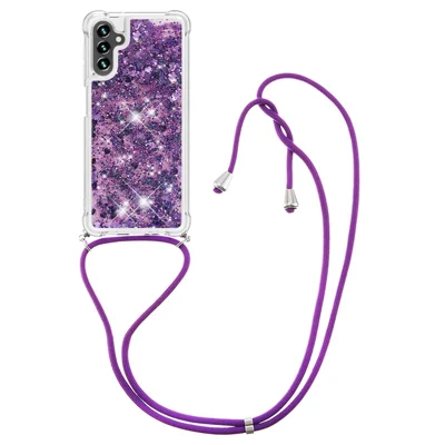 Für Samsung Galaxy A34 5G TPU-Hülle mit Quicksand-Design und Lanyard - Dunkelviolett / Herz