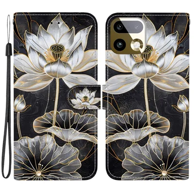 For Realme 16 Pro 5G Wallet Case Flip Stand Pattern Printing PU Leather Phone Cover with Wrist Strap - Gold Ink Lotus
